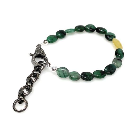 Pave Diamond Natural Emerald and Yellow Sapphire Adjustable Bracelet - Picture 9 of 10